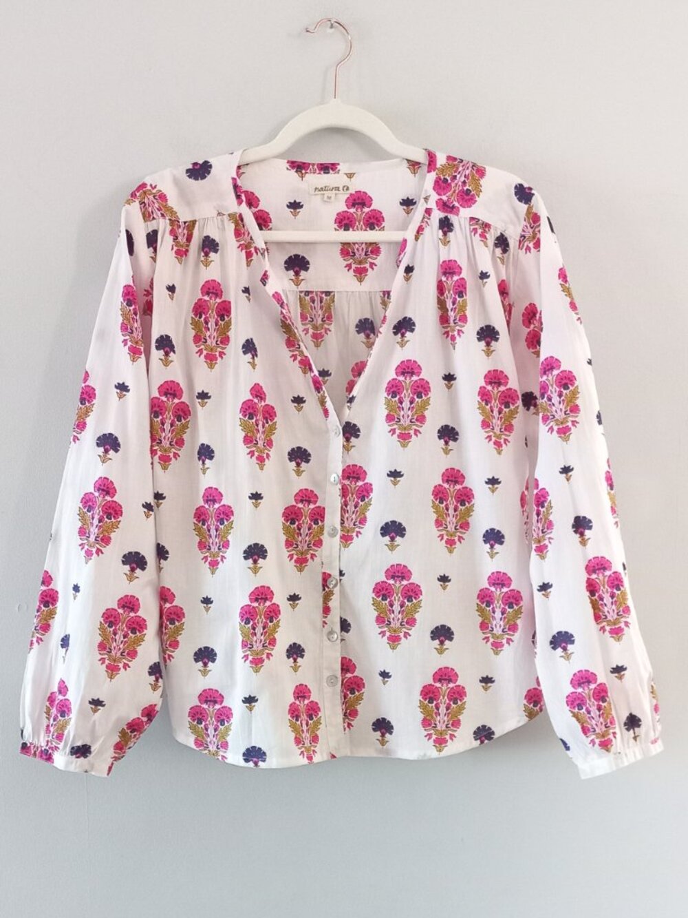 NATURA 100% cotton floral pattern button up blouse